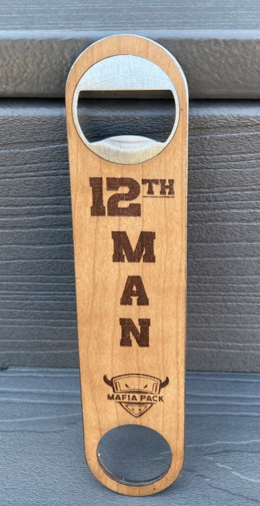 "12th Man" Wooden Handle Engraved Bottle Opener